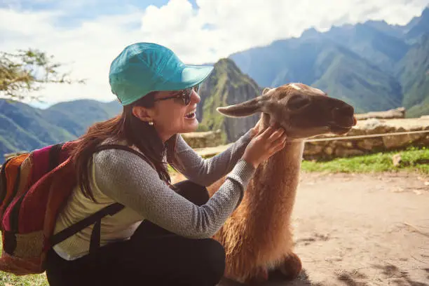 Photo of Woman playing with lama