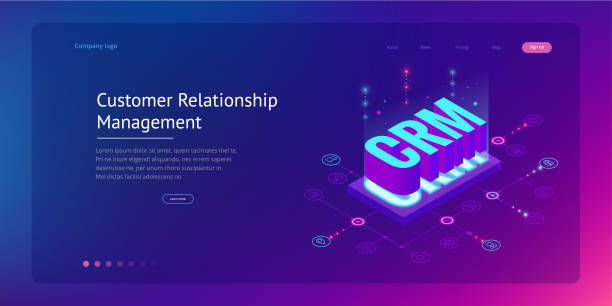 Isometric CRM web banner. Customer relationship management concept. Business Internet Technology vector illustration Isometric CRM web banner. Customer relationship management concept. Business Internet Technology vector illustration. hotline background stock illustrations
