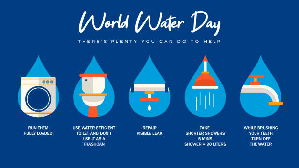 infografis hari air sedunia untuk bantuan rumah - sustainable bathroom ilustrasi stok