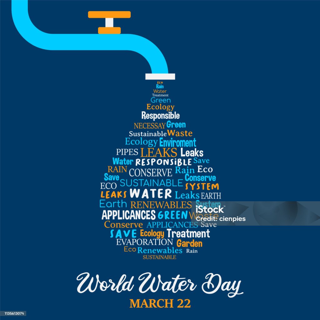 Conceito do dia mundial da água para o cuidado do ambiente - Vetor de Dia mundial da água royalty-free