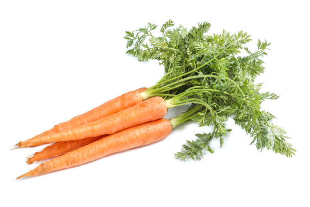 istock Ripe fresh carrots isolated on white background 1135617889