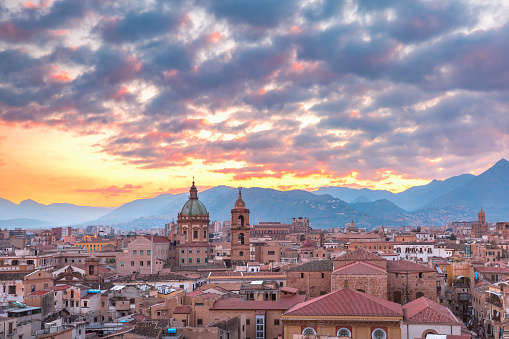 Palermo at sunset, Sicily, Italy