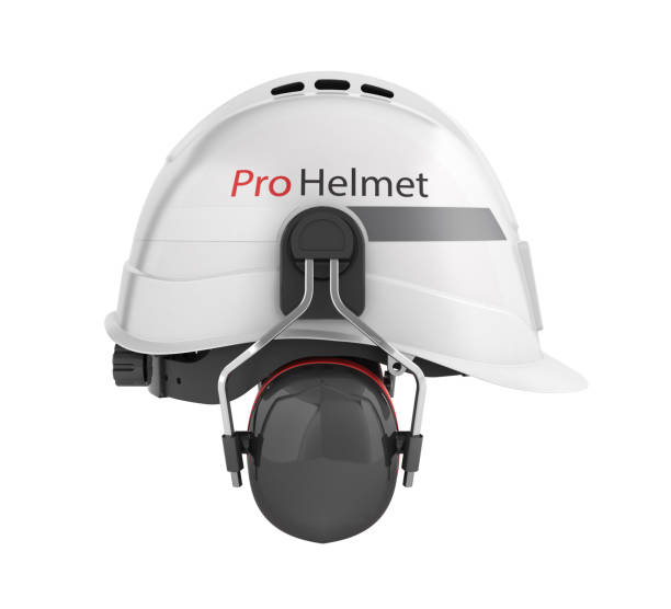istock Hard hat safety halmet with earmuffs isolated on white background 3d side view without shadow 1135627632