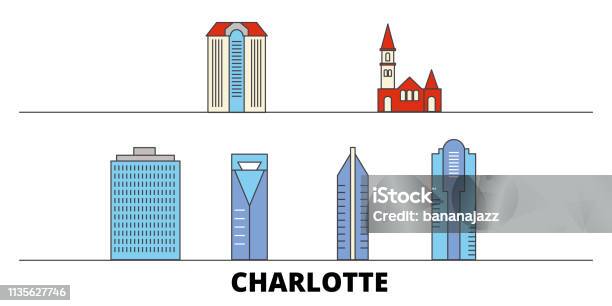 United States Charlotte Flat Landmarks Vector Illustration United States Charlotte Line City With Famous Travel Sights Skyline Design Stock Illustration - Download Image Now