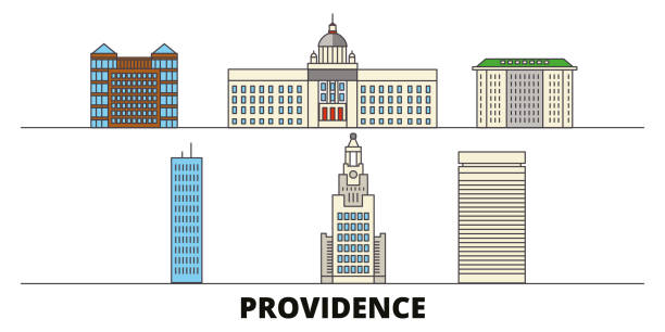 United States, Providence flat landmarks vector illustration. United States, Providence line city with famous travel sights, skyline, design. United States, Providence flat landmarks vector illustration. United States, Providence line city with famous travel sights, design skyline. providence house stock illustrations