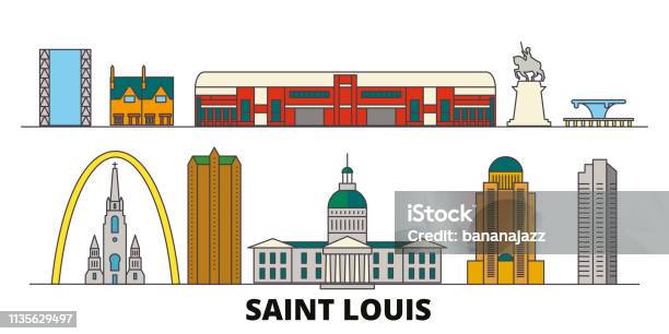 United States Saint Louis Flat Landmarks Vector Illustration United States Saint Louis Line City With Famous Travel Sights Skyline Design Stock Illustration - Download Image Now