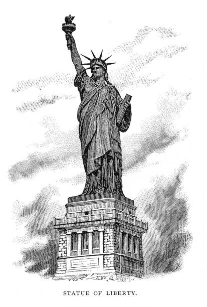 statua wolności grawerowanie 1895 - statue of liberty obrazy stock illustrations