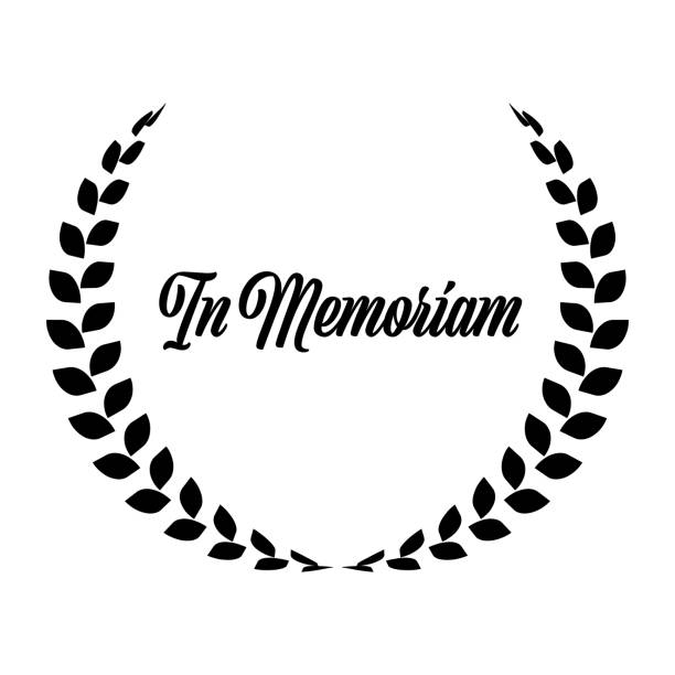 ilustrações de stock, clip art, desenhos animados e ícones de funeral wreath with in memoriam label. rest in peace. simple flat black illustration - crown black banner white
