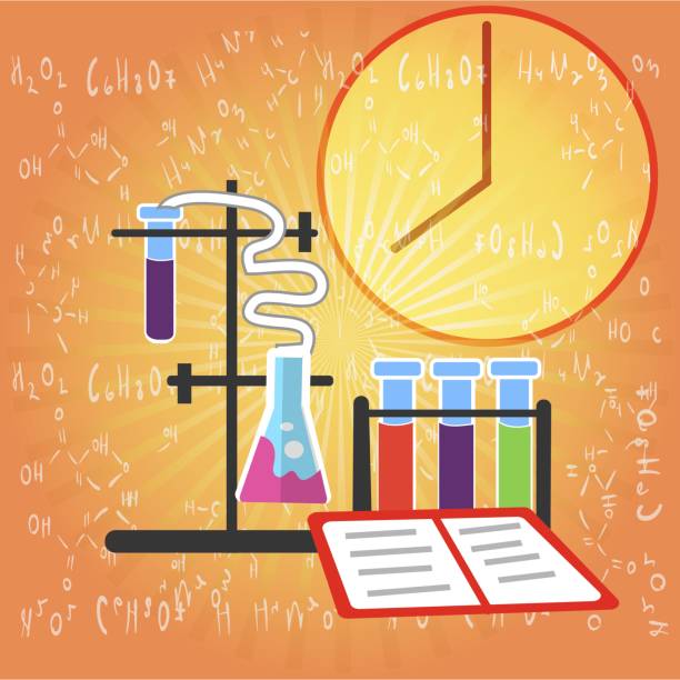 sprzęt do badań chemicznych na formuły bakground. - disquisition stock illustrations