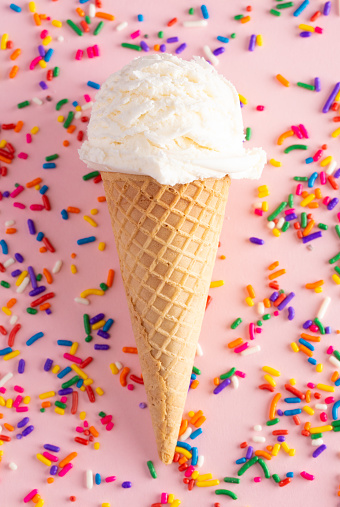 A Scoop of Vanilla Ice Cream in a Waffle Cone