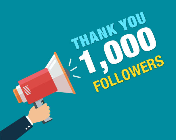 THANK YOU 1000 FOLLOWERS ADS megaphone concept number 1000 stock illustrations