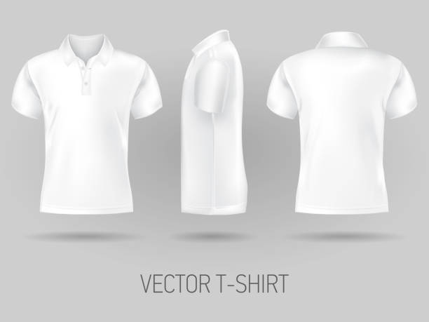 흰색 짧은 소매 폴로 셔츠 디자인 서식 파일입니다. 벡터 모의 업 - polo shirt shirt clothing textile stock illustrations