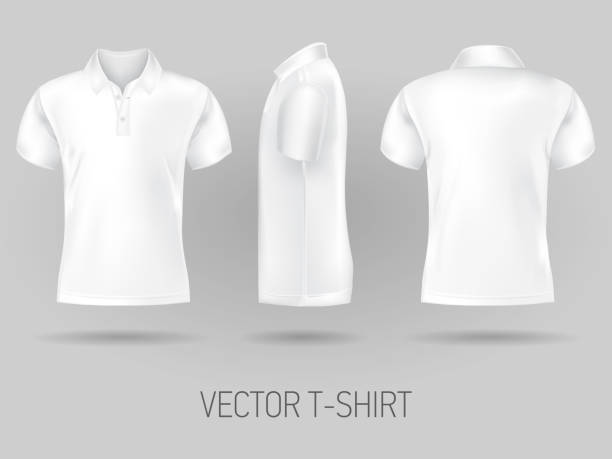 white short sleeve polo shirt design templates. vector mock up white short sleeve polo shirt design templates front, back, and side views . vector t-shirt mock up polo shirt stock illustrations