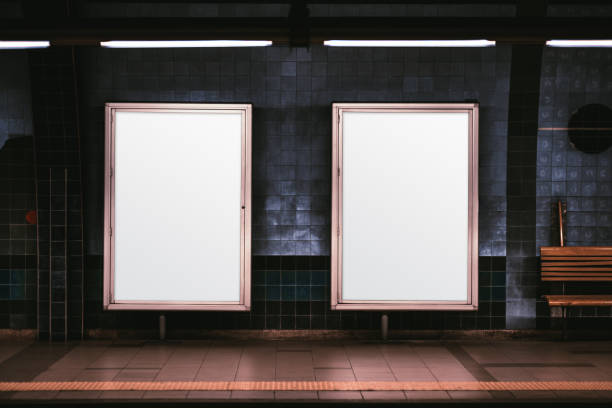 two vertical posters mockup in metro - underground imagens e fotografias de stock