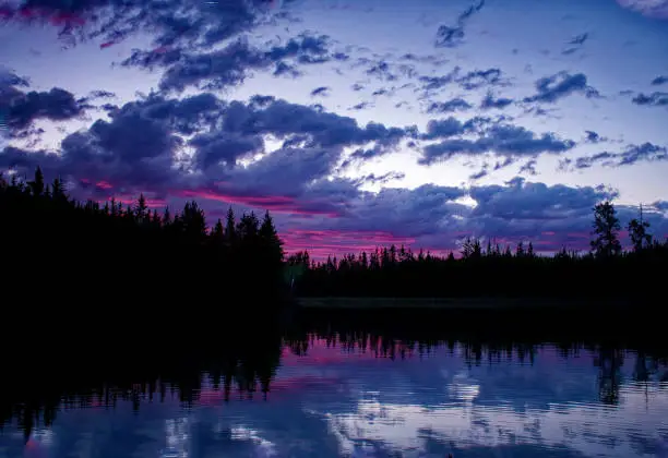 Photo of A Canadian sunset turns the clouds pink in northern Saskatchewan