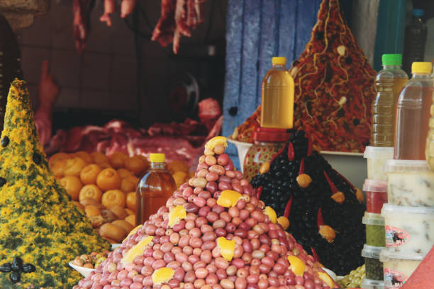 istock Marinated olives piled up and ready for sale in Moroccan bazaar 1135643695