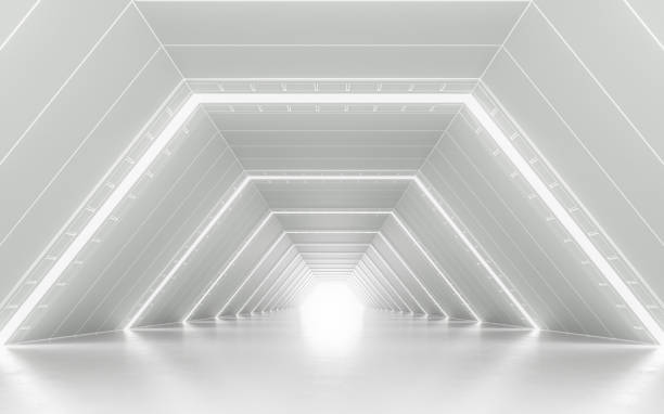 illuminated corridor - futuristic indoors inside of abstract imagens e fotografias de stock