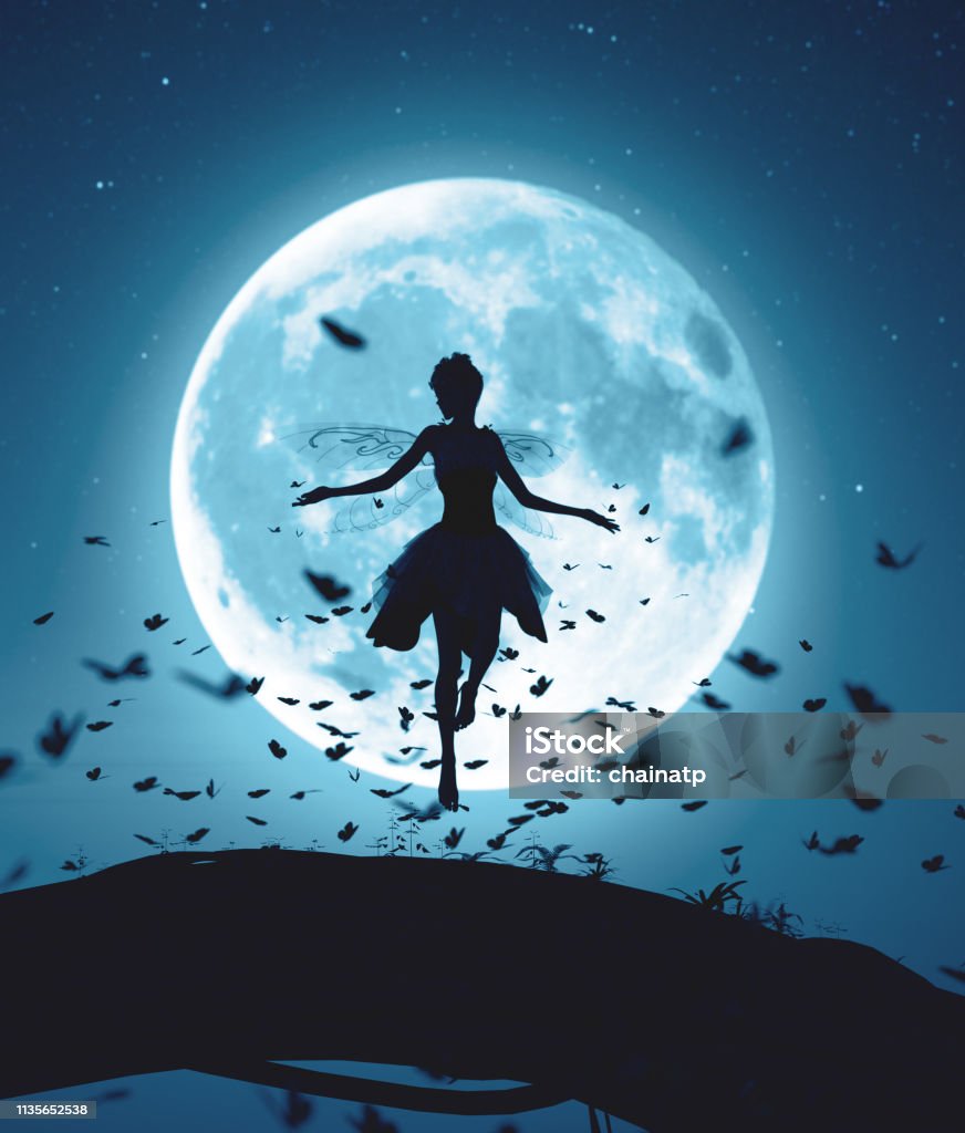 Fairy Flying In A Magical Night Stock Photo - Download Image Now ...