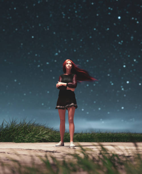 istock Girl walking alone in starry night 1135652550