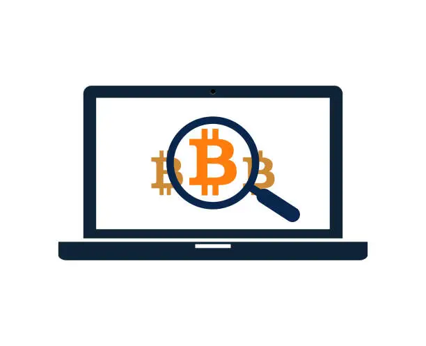 Vector illustration of Laptop Computer With Bitcoin Currency Icon Searching For Internet Business Money