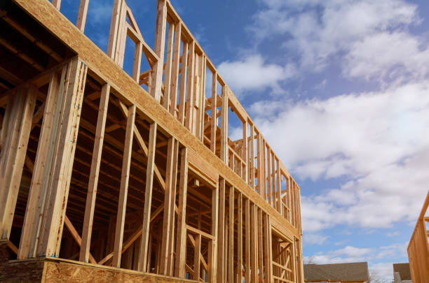 Interior framing beam of new house under construction home framing