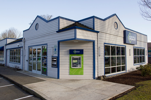 Wilsonville, Oregon, USA - Mar 9, 2019: The exterior of the Oregon Community Credit Union (OCCU) Wilsonville branch.