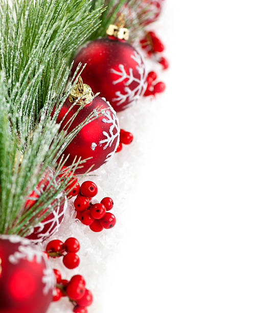 istock Red Christmas ornaments border 113566313