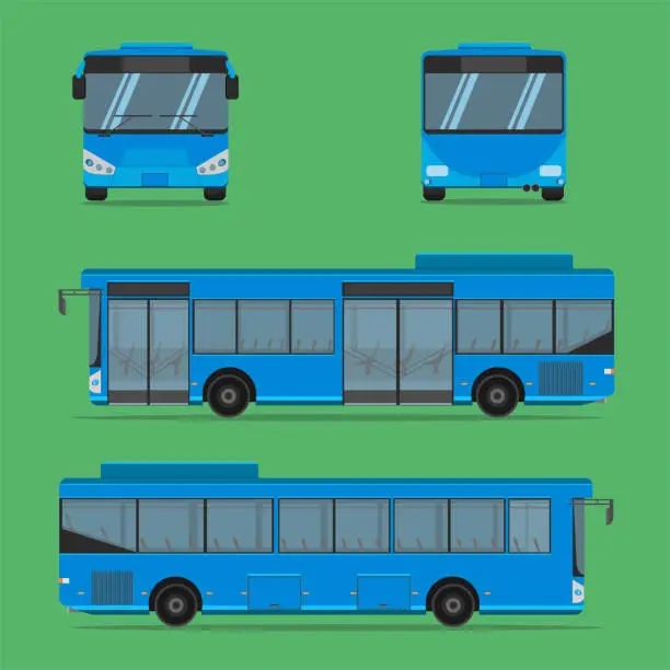 Vector illustration of the blue bus NGV driver fare passenger autobus omnibus coach rail bench chair stool armchair seat mattress bolster hassock pad vector illustration