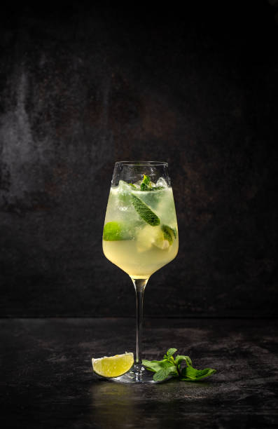 Hugo cocktail, Italian aperitif made with Prosecco wine, lime, mint and melissa syrup