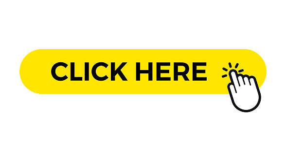 Click here vector web button template, yellow bar with hand finger click cursor