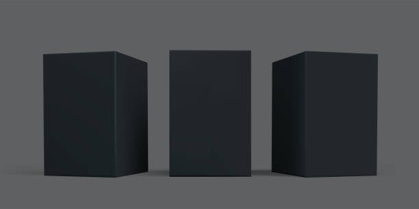 ブラックボックスパッケージモックアップセット。ベクトルブラックカートン段ボールまたは紙パッケージボックス, 孤立した3d モデルテンプレート - black box点のイラスト素材／クリップアート素材／マンガ素材／アイコン素材