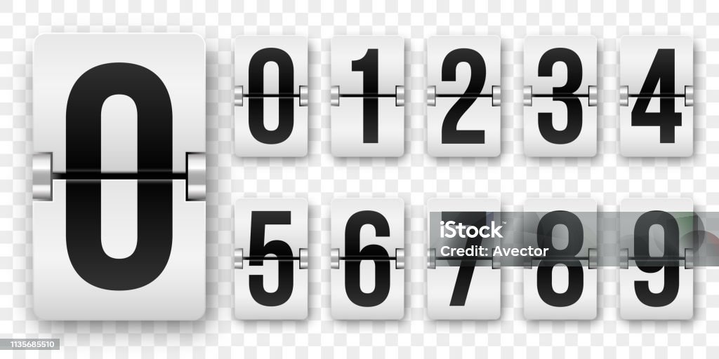 Countdown numbers flip counter. Vector isolated 0 to 9 retro style flip clock or scoreboard mechanical numbers set black on white Countdown stock vector