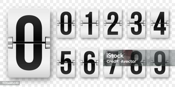 Countdown Numbers Flip Counter Vector Isolated 0 To 9 Retro Style Flip Clock Or Scoreboard Mechanical Numbers Set Black On White Stock Illustration - Download Image Now