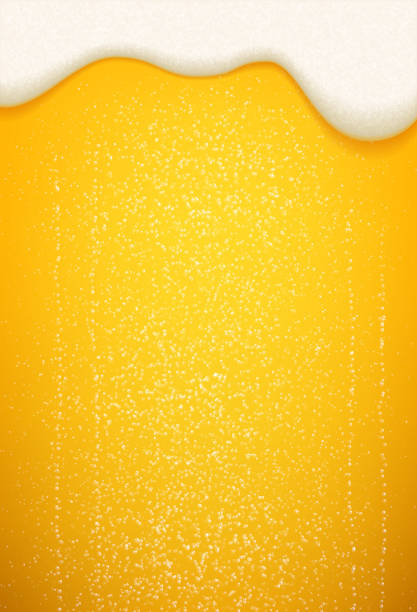 Beer foam and bubbles background. Vector poster template of seamless realistic craft beer with flowing foam and bubbles Beer foam and bubbles background. Vector poster template of seamless realistic craft beer with flowing foam and bubbles beer stock illustrations