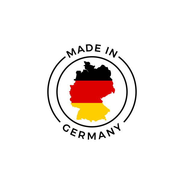 ilustrações de stock, clip art, desenhos animados e ícones de made in germany logo. vector german flag in map quality label icon - german flag