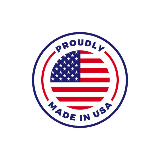 illustrazioni stock, clip art, cartoni animati e icone di tendenza di icona dell'etichetta made in usa con sigillo di bandiera americano. badge logo di qualità vettoriale per il design del pacchetto premium certificato degli stati uniti - [with