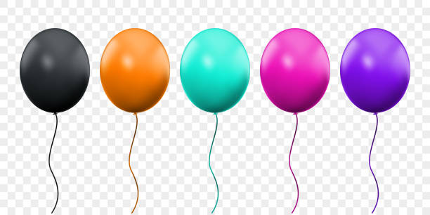 воздушный шар 3d вектор реалистичные изолированы на прозрачном фоне. день рождения оранжевый, розовый, зеленый и фиолетовый баллоны на нити, - balloon pink black anniversary stock illustrations