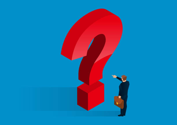 Businessman's finger pointing at huge question mark Businessman's finger pointing at huge question mark isometric question mark stock illustrations