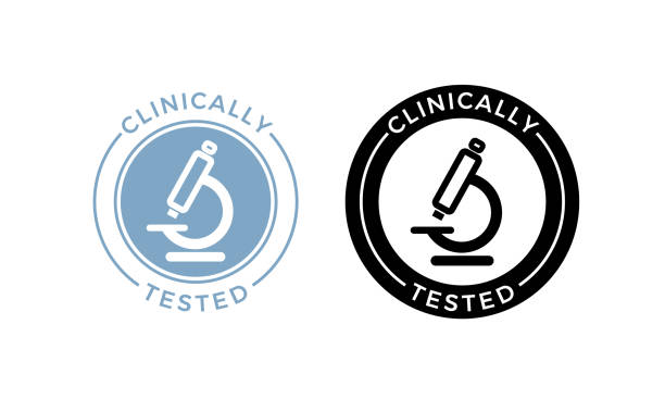 ilustrações de stock, clip art, desenhos animados e ícones de microscope clinically tested vector icon. medically approved product health safe certificate microscope label seal - microscope symbol computer icon laboratory