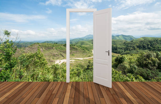 istock Landscape behind the opening door 1135689277