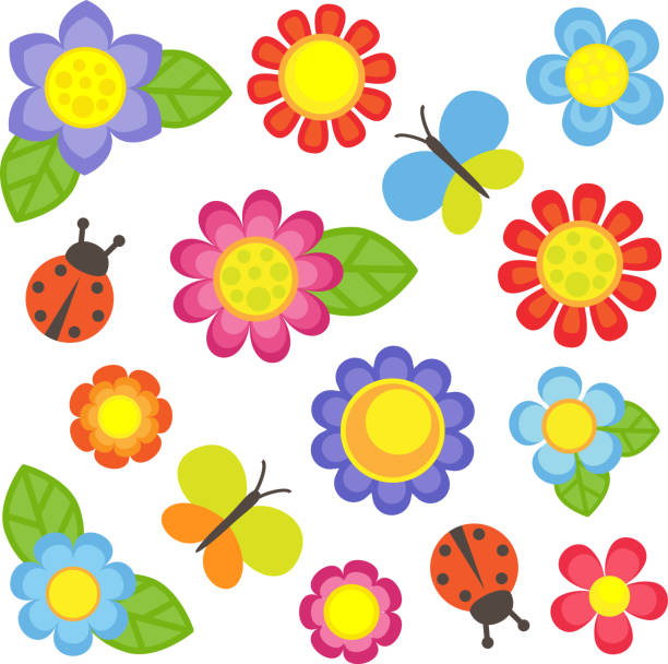 Set of flowers Vector flowers, butterflies and ladybugs ladybird book stock illustrations
