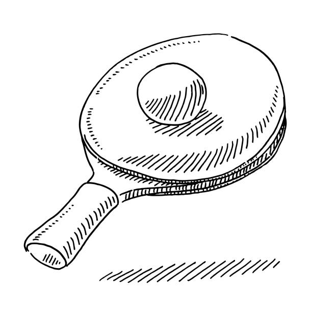 illustrazioni stock, clip art, cartoni animati e icone di tendenza di racchetta da ping pong e disegno a sfera - table tennis table tennis racket racket sport ball