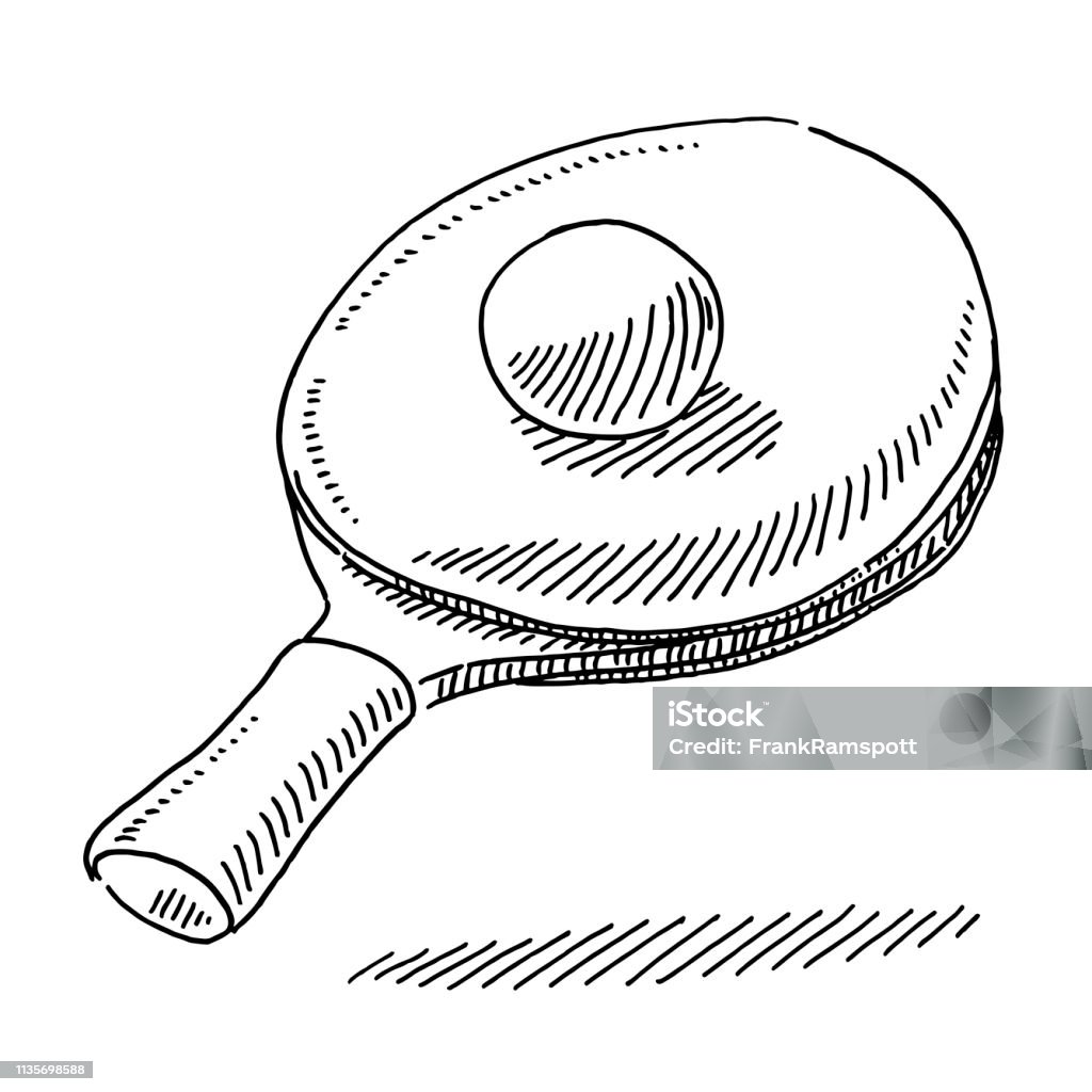Table Tennis Racket And Ball Drawing Hand-drawn vector drawing of a Table Tennis Racket And Ball. Black-and-White sketch on a transparent background (.eps-file). Included files are EPS (v10) and Hi-Res JPG. Table Tennis stock vector