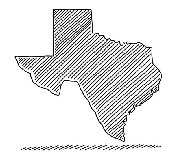 Vector illustration of Texas Map Silhouette Drawing