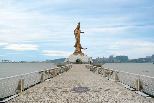Statue of kun iam the goddess of mercy and compassion in Macau. this place is a popular tourist attraction of Macau.