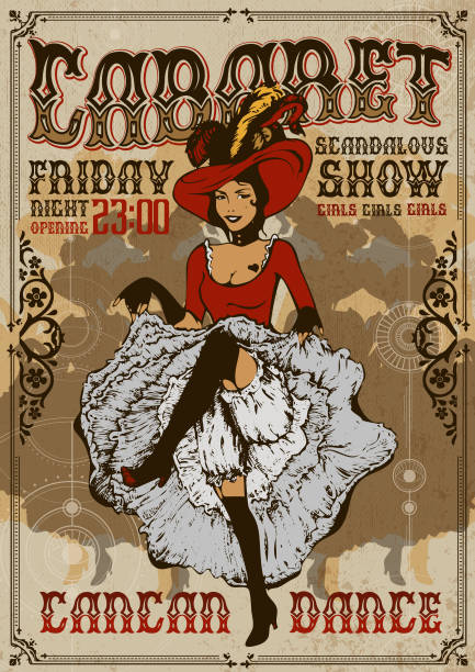 ilustrações de stock, clip art, desenhos animados e ícones de cabaret show poster invitation. cancan dancer girl. - showgirl