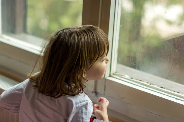istock Little girl looking through the window 1135702039