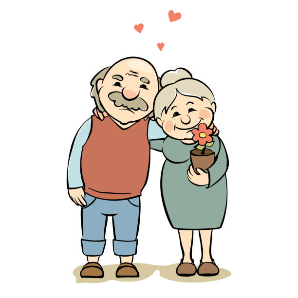 любящая пожилая пара - senior couple senior adult senior women grandmother stock illustrations