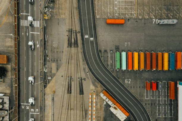 istock Aerial view of commercial container port 1135711021
