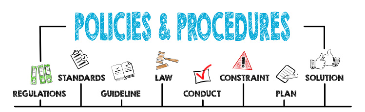 policies and procedures Concept. Chart with keywords and icons